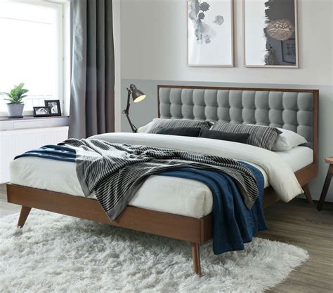 DG Casa Soloman Mid Century Modern Tufted Upholstered Platform Bed Frame, King Size in Grey ...