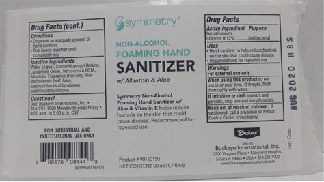 SYMMETRY NON-ALCOHOL FOAMING HAND SANITIZER WITH ALLANTOIN AND ALOE ...