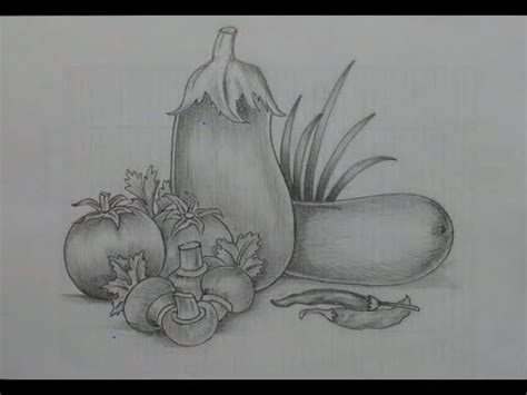 Vegetables drawing with pencil sketch|| Draw vegetables still life||Step by step vegetables ...