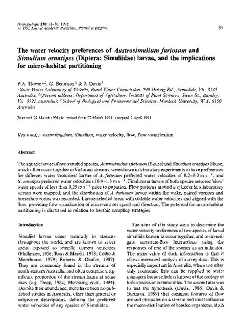 (PDF) The water velocity preferences of Austrosimulium furiosum and ...