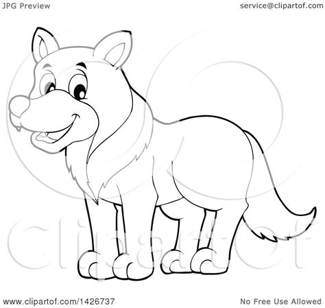 Clipart of a Cartoon Black and White Lineart Wolf - Royalty Free Vector Illustration by visekart ...