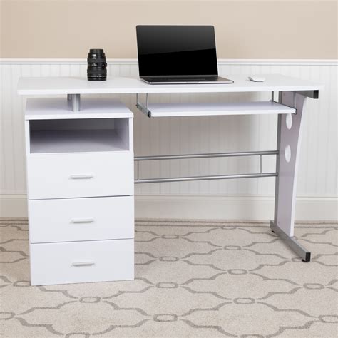 Flash Furniture White Desk with Three Drawer Pedestal and Pull-Out Keyboard Tray - Walmart.com