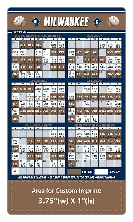 Custom Milwaukee Brewers Baseball Team Schedule Magnets 4" x 7" | Custom-Magnets