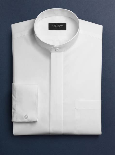 Men's White Banded Collar Dress Shirt