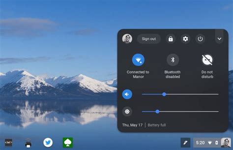 Dark themed Android P-like system tray settings menu available for Chromebooks