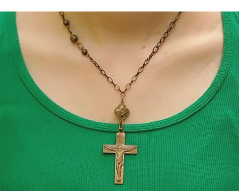 Brass Catholic Cross necklace Catholic jewelry Catholic