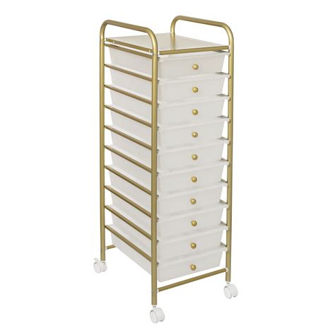 10-Drawer Rolling Storage Cart With Plastic Drawers, Gold - Walmart.com ...