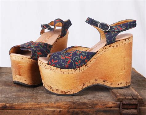 STEVIE 1970s Sky High Floral Wooden Platform Sandals / Size 6 / By Carber / Made in Italy ...