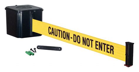 RETRACTA-BELT Wall Mounted Retractable Belt Barrier, Yellow with Black Text, Caution - Do Not ...