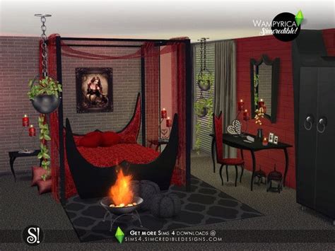 Wampyrica gothic style bedroom by SIMcredible for The Sims 4 ...