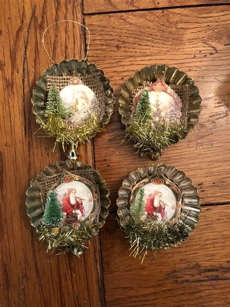 Rustic Christmas Tart Tin Ornament Santa Image Tinsel | Etsy in 2024 ...