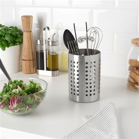 ORDNING Utensil holder, stainless steel, Height: 7 1/8" Diameter: 4 3/4 ...