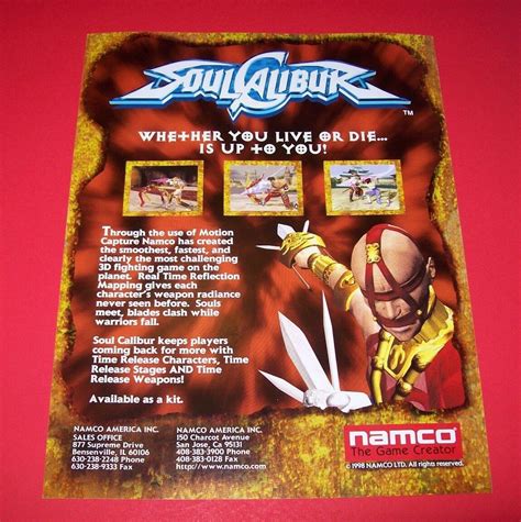 Namco SOUL CALIBUR 1998 Original NOS Video Arcade Game Promo Sales ...