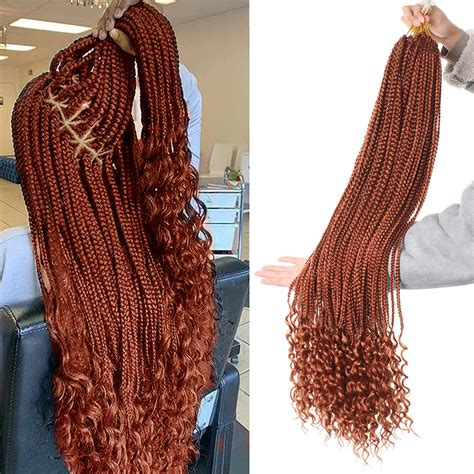 Xtrend 8 Packs 34 Inch Goddess Box Braids Crochet Hair Copper Red Boho ...