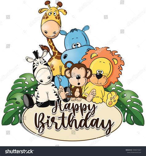 Clipart art Safari Animaux Joyeux Anniversaire : illustration de stock 1999873367 | Shutterstock