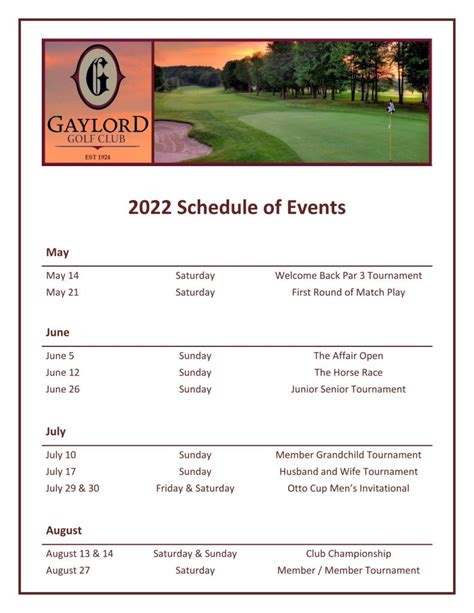 Schedule of Events - Gaylord Golf Club