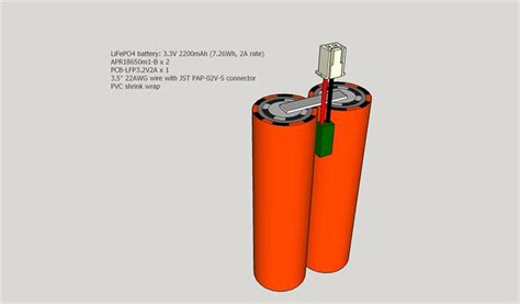 Custom LiFePO4 18650 Battery: 3.2V 2200mAh (7.26Wh, 2A rate, APR18650M1A, S/S)