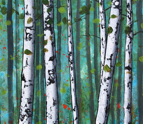 panoramic birch tree painting abstract painting birch trees Birch Tree Painting, Forest Painting ...