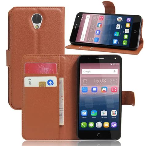 Litchi Stripe Leather case For Alcatel pop4 cover Wallet Flip Case For ...