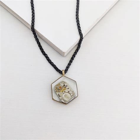 Hexagon Pendant Necklace // Silver + Brass + Black - Blue Pendulum - Touch of Modern