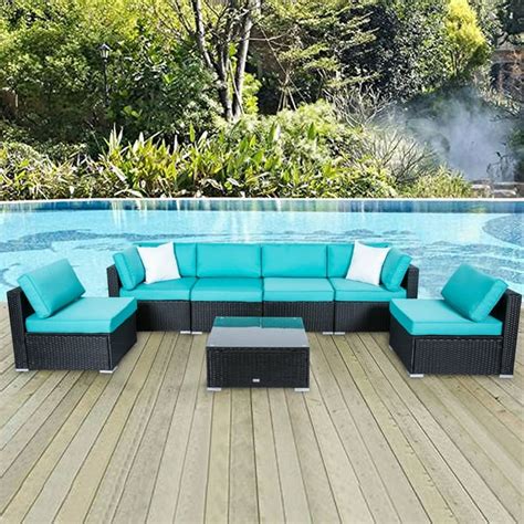 Kinbor 7pcs Outdoor Patio Furniture Sectional Pe Rattan Wicker Rattan ...