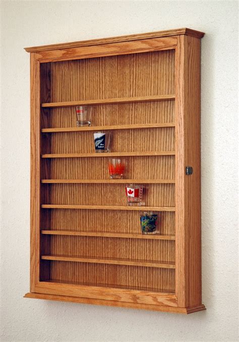 72 Oak shot glass display case cabinet