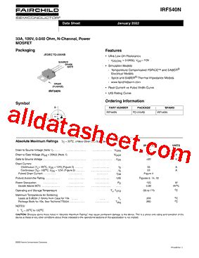 IRF540N Datasheet(PDF) - Fairchild Semiconductor