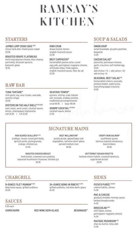 Menu for Ramsay's Kitchen (3475 S Las Vegas Blvd Las Vegas , 89109)