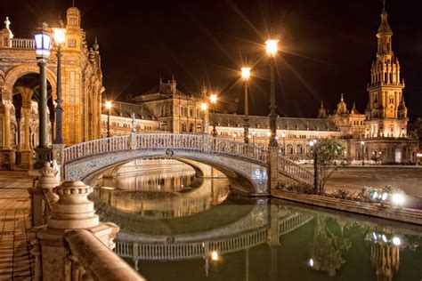 Spanish Square (Plaza De Espana) in Sevilla at Night, Spain Stock Image - Image of famous ...