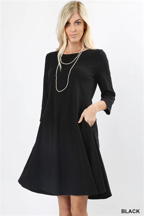 Women Round Neck 3/4 Sleeve Classic A-Line Prom Evening Formal Tunic Flare Dress | eBay