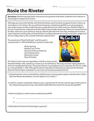 Rosie the Riveter | Worksheet | Education.com