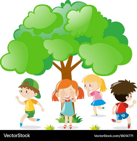 Kids playing hide and seek in the park Royalty Free Vector