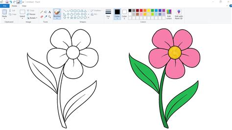 How to draw Beautiful Flower in computer using Ms Paint | Flower Drawing on computer Paint ...