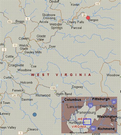 Map for Elk River, West Virginia, white water, Elk Springs to Bergoo