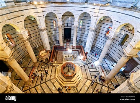 Pisa Tuscany Italy. Piazza dei Miracoli (Square of Miracles). The interior of the Baptistery ...