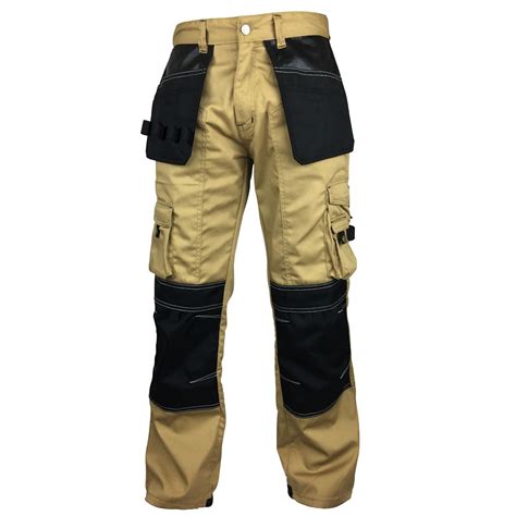 Mens Khaki Workpants Trouser Cordura Knee Reinforcement Utility Work ...