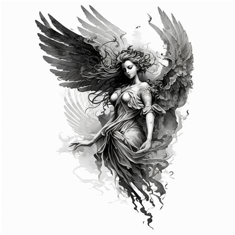 Angel Tattoo Design White Background PNG File Download High Resolution - Etsy