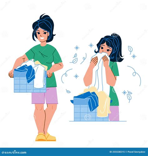 Laundry clean woman vector stock vector. Illustration of smile - 255538215