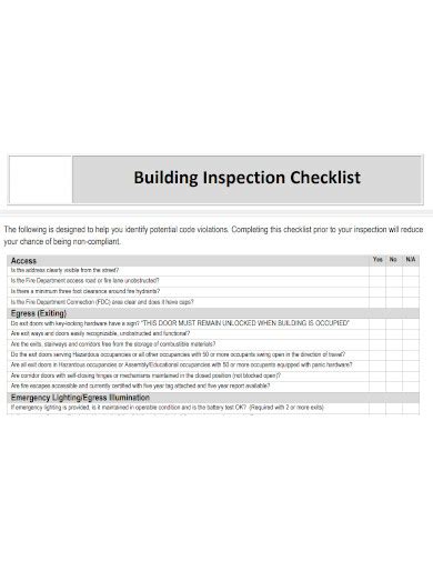 FREE 10+ Building Inspection Checklist Samples [ Envelope, Final, Safety ]