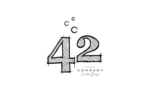 hand drawing number 42 logo icon design for company template. Creative logotype in pencil style ...