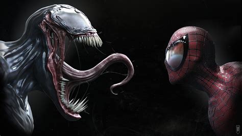 Fondos de pantalla Venom y Spider-Man, cara a cara, superhéroes 3840x2160 UHD 4K Imagen