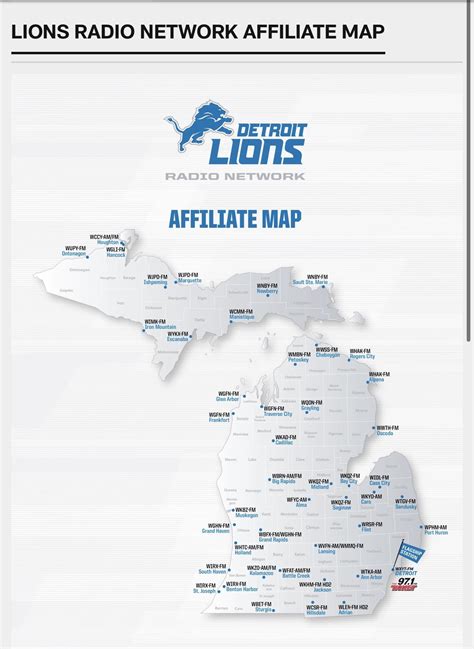 The Detroit Lions radio network listing for 2023