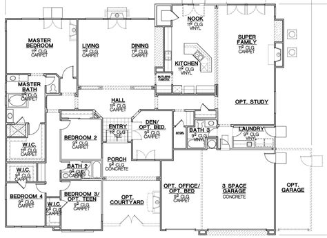 Single Story Floor Plan with Three Bedrooms and Two Bathrooms