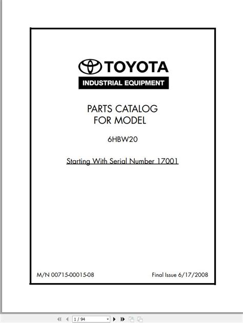 Toyota Forklift Parts Catalog 6HBW20 Service Manual PDF