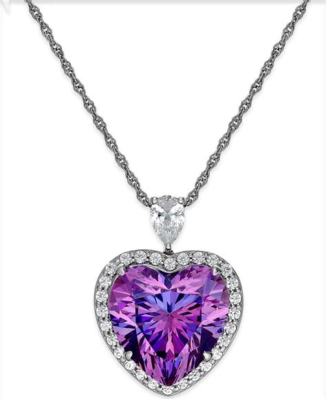 Arabella Purple and Clear Swarovski Zirconia Heart Necklace in Sterling Silver & Reviews ...