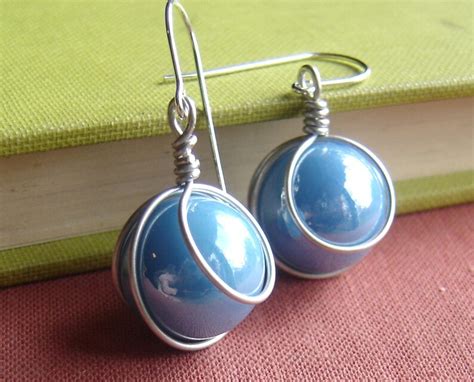 Turquoise Sky Blue Glass Marble Earrings Marble Jewelry - Etsy