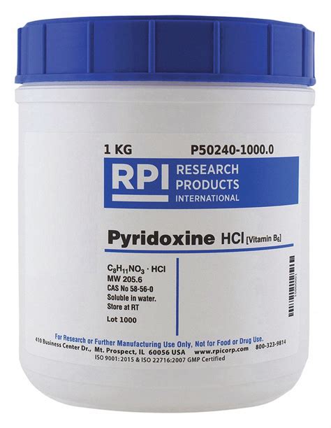 RPI Pyridoxine Hydrochloride, Powder, 1 kg, 1 EA - 31GD14|P50240-1000.0 - Grainger