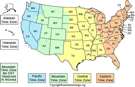 Printable US Time Zone Map with States & Cities in PDF