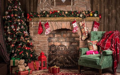 Christmas, fireplace, interior, Christmas tree, Christmas decorations, New Year, HD wallpaper ...