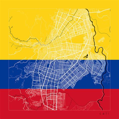 Cali Street Map - Cali Colombia Road Map Art on Flag Digital Art by ...